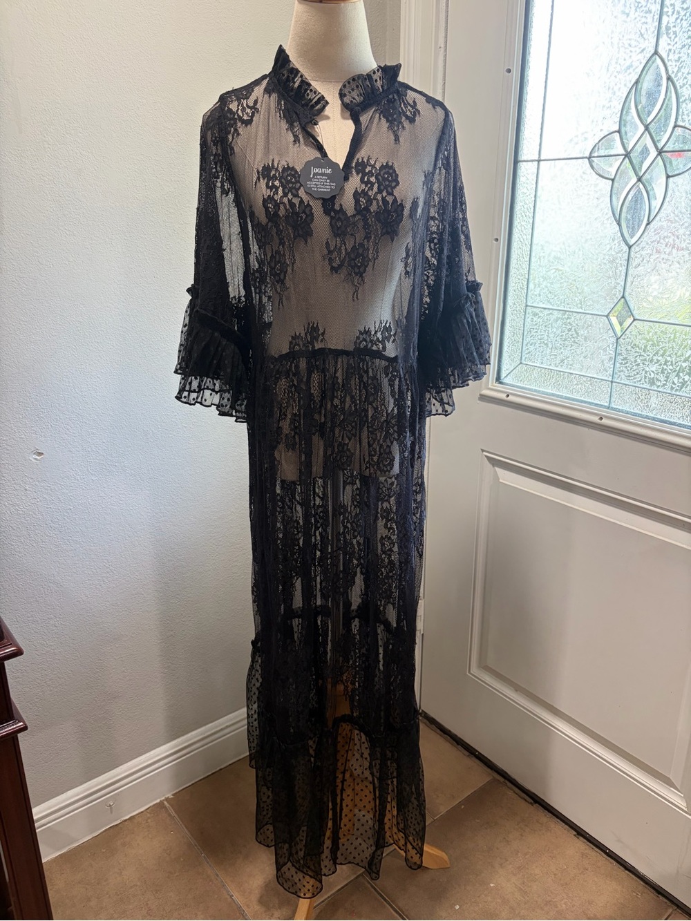 Sheer Black Lace Long Sleeve Maxi Dress